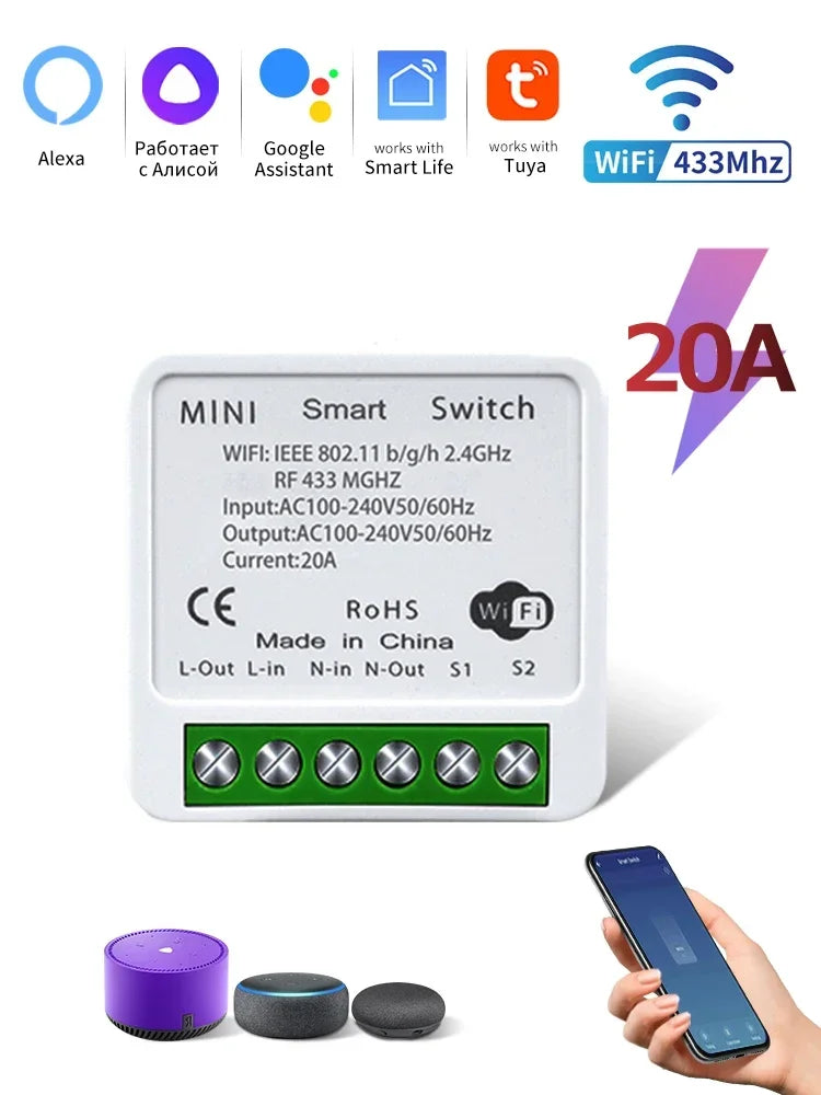 Tuya WiFi Smart Switch 16A RF 433Mhz Wireless Remote Control Push Button Switch Voice Control With Alexa Google Assistant Alice