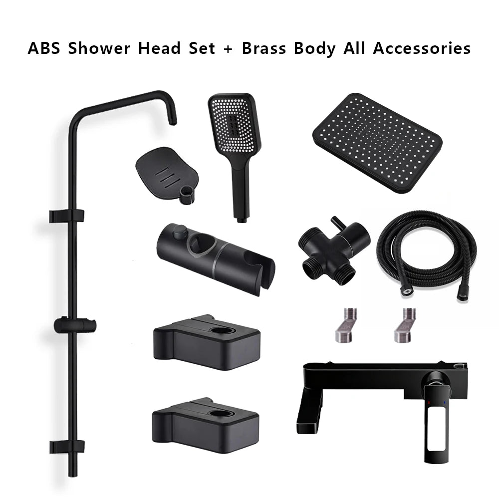 High Quality Solid Brass Bathroom Bathtub Shower Faucet Set Wall Mounted Rainfall Mixer Water Tap Black Split Shower System Kits
