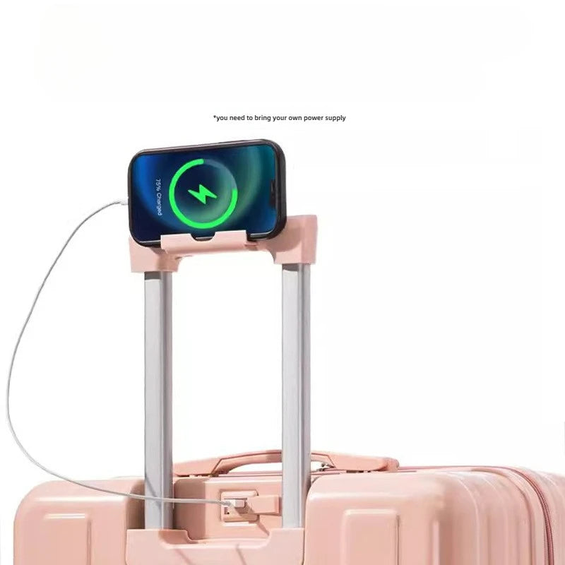 Multifunction Large Capacity Luggage Business Carry on Boarding USB Charging Cup Holder Front Opening Lid Trolley Suitcase