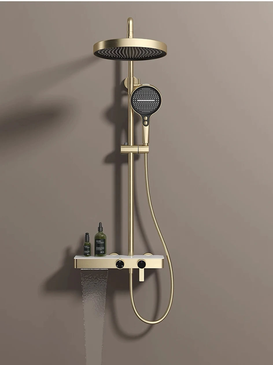 VGX Gold Shower System Set Bathroom Shower Faucet Set 3-way Rainfall Shower Set Shower Mixer Crane with Hand Shower Set Grey