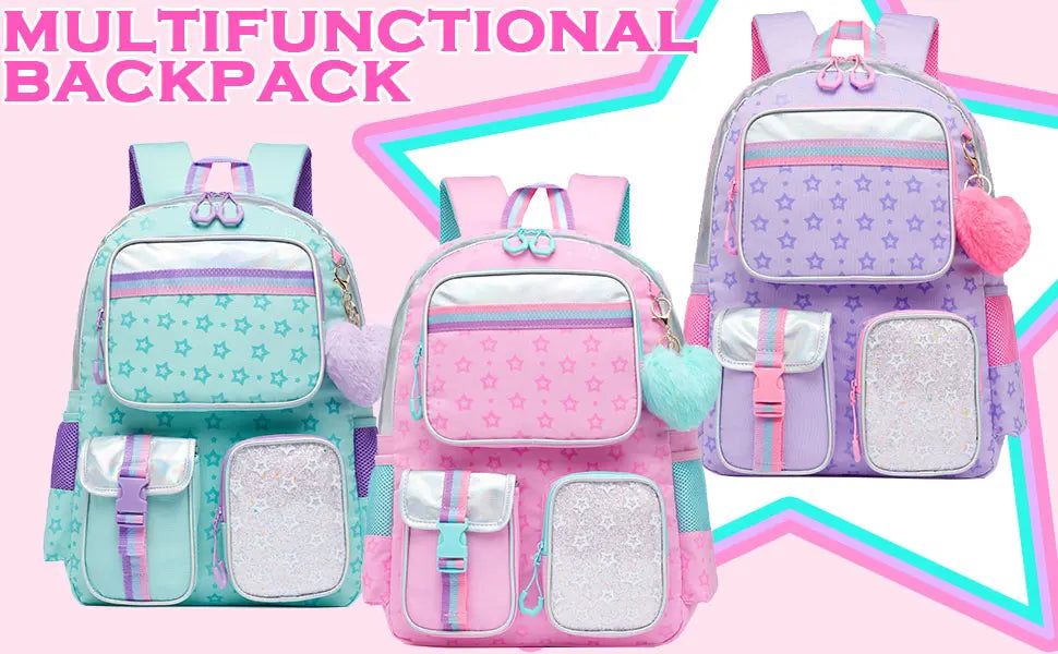 Meetbelify Backpack for Girls Schoolbag Aesthetic Backpack for Elementary Student Teen Girls Bookbag with Lunchbox and Penbag