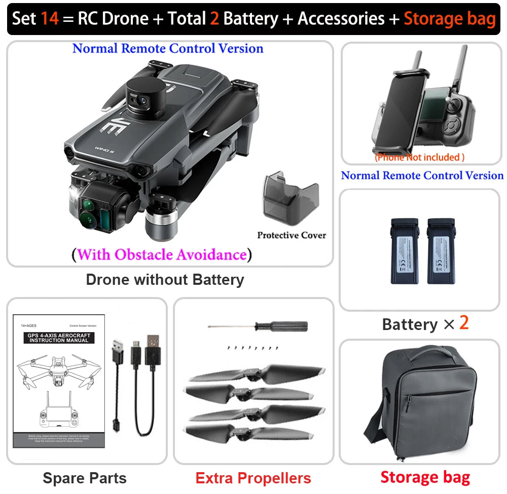 New Wing 6 Drone 8K Camera 3-Axis Gimbal WIFI Obstacle Avoidance FPV Brushless Touch Screen Remote Control Quadcopter Toys Gifts