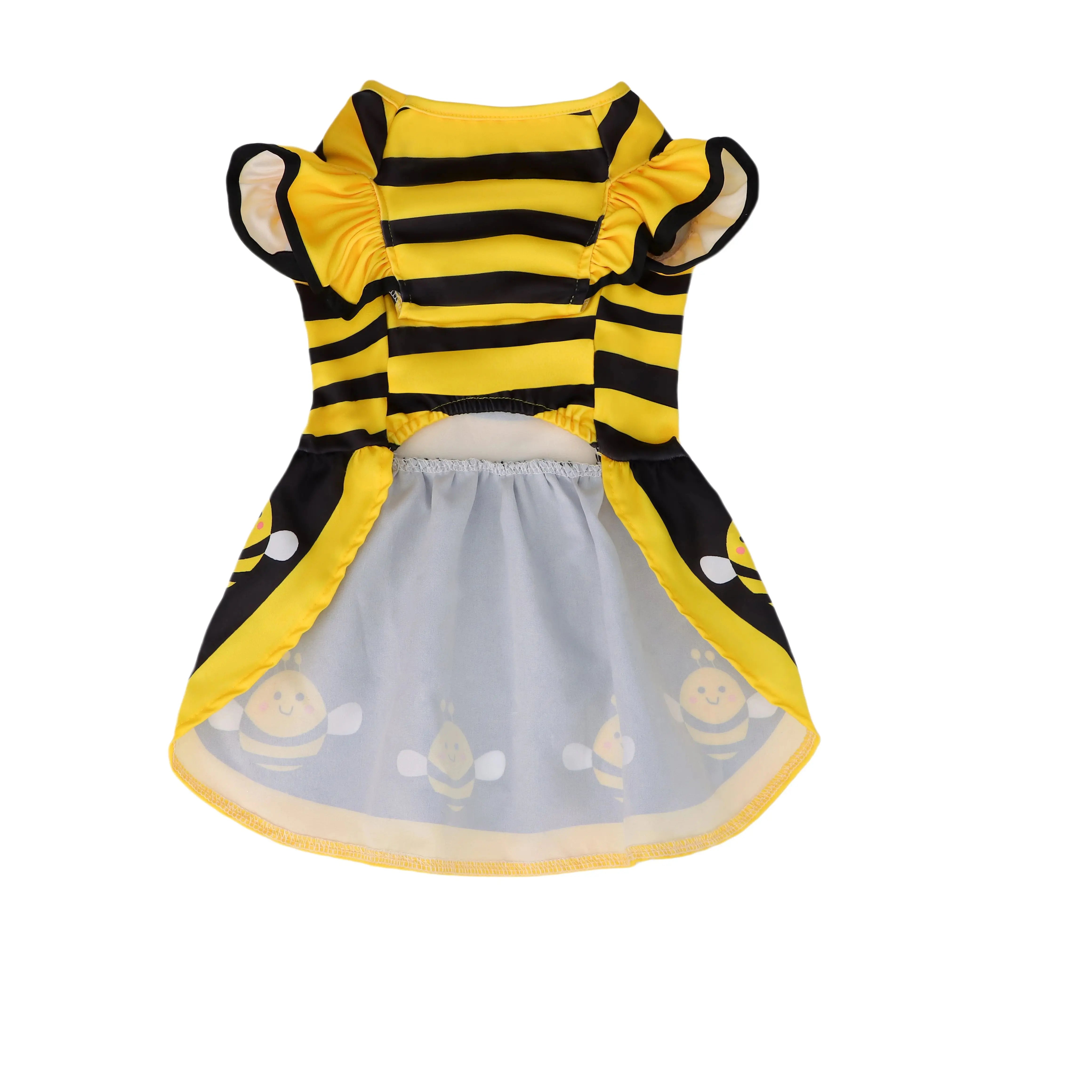 Dog Dress Cute Bee, Pet Bee Costumes, Yellow Cartoon Bumble Bee Stripes Dog Kitten Cat Puppy Pet Apparel for Party Halloween