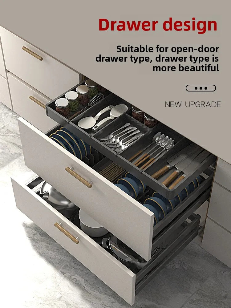 Kitchen Cabinet Aluminum Alloy Basket Three-layer Drawer Dish Rack Blue Rack Inside Cabinet