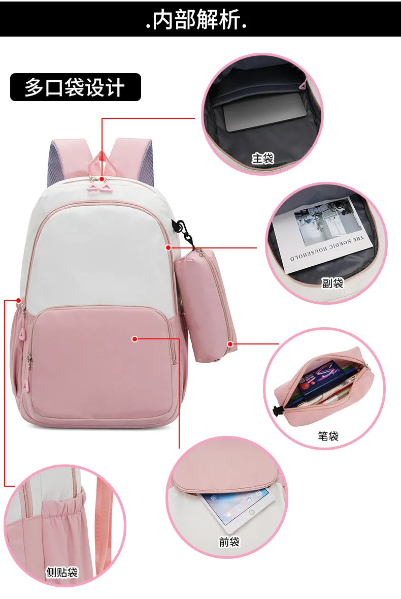 Stitch Disney Girls Schoolbag with Pencil Bags Women Travel Bag New Backpacks for Student Children Large Capacity Bookbag Gifts