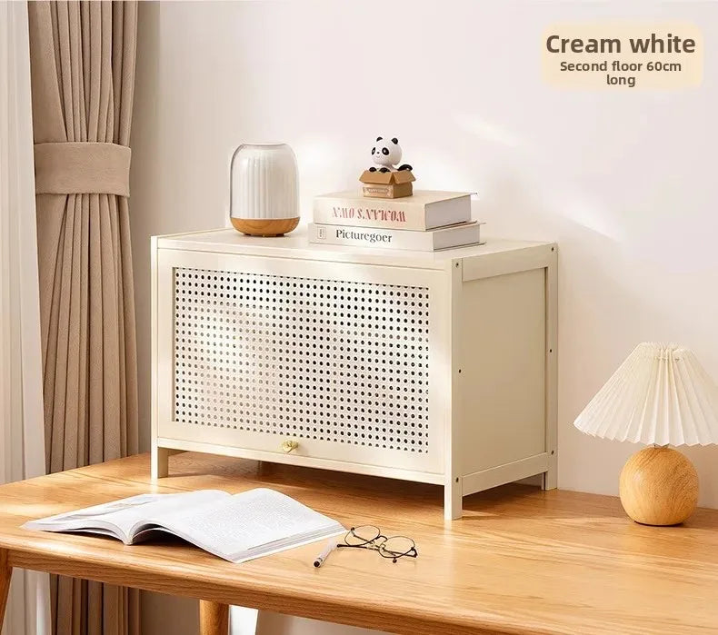 White Living Room Floor Cabinet for Tatami Bay Window Storage Cabinet Multifunctional Balcony Organizer Space-Saving Cupboard