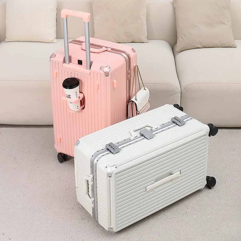 Large Capacity Travel Luggage Aluminum frame Suitcase Trolley Case 24/28/30 inch Travel Suitcase with Cup Holder Boarding Case