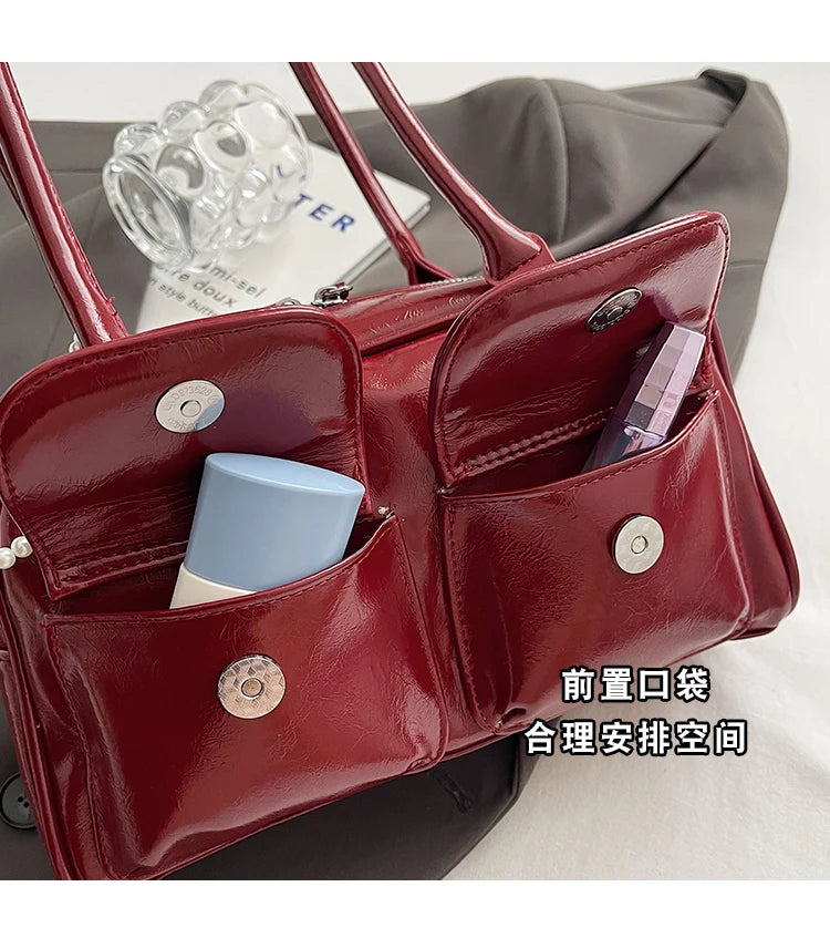 Solid Sewing Thread Fashion Glossy PU Shoulder Bags Baguette Versatile Hand Bags 2025 Hot Sale Bags for Women Bolsas Femininas