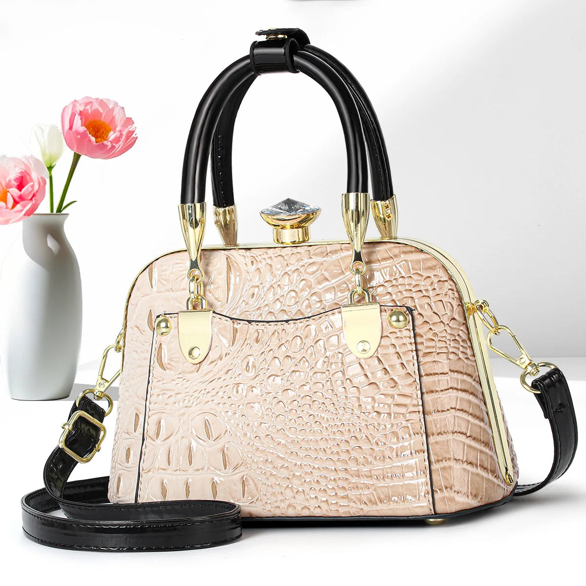 2025 New Luxury Handbags Women Bags Designer Crocodile Pattern Ladies Boston Shoulder Bag High Quality Womens Casual Tote Bag