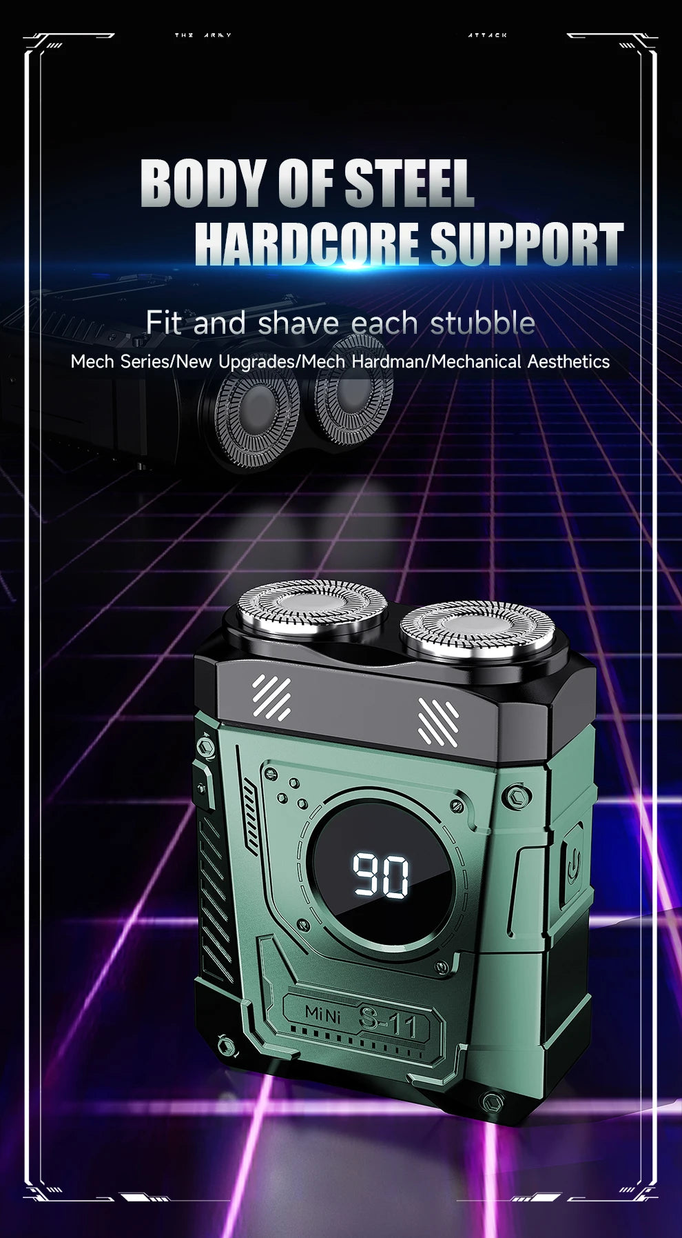 Magnetic Double Blade Electric Shaver for Men Mecha Punk Style Rechargeable LCD Portable Beard Trimmer Face Beard Razor Knife