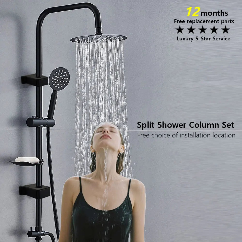 Black/Chrome Bathtub Split Rain Shower Set with Handheld Bathroom Rainfall Shower System Faucet Accessories Adapter Mixer Taps