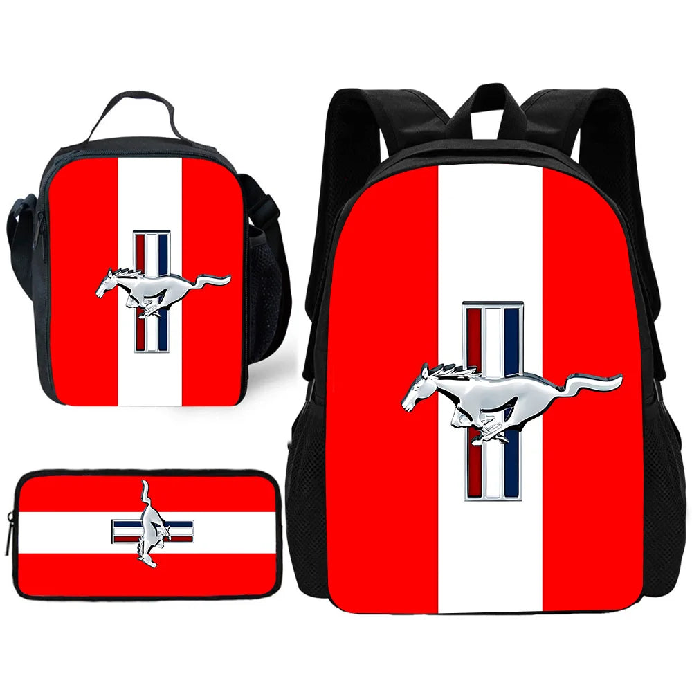 Child School Backpack with Fashion M-Mustangs car logo Lunch Bags ,Pencil Bags ,School Bags for Boys Girls Best Gift