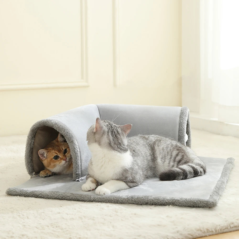 Cozy Cat Bed with Tunnel for Indoor Cats Multifunctional Cat Activities Tunnel Bed with hanging balls Cat Bed with Tunnel