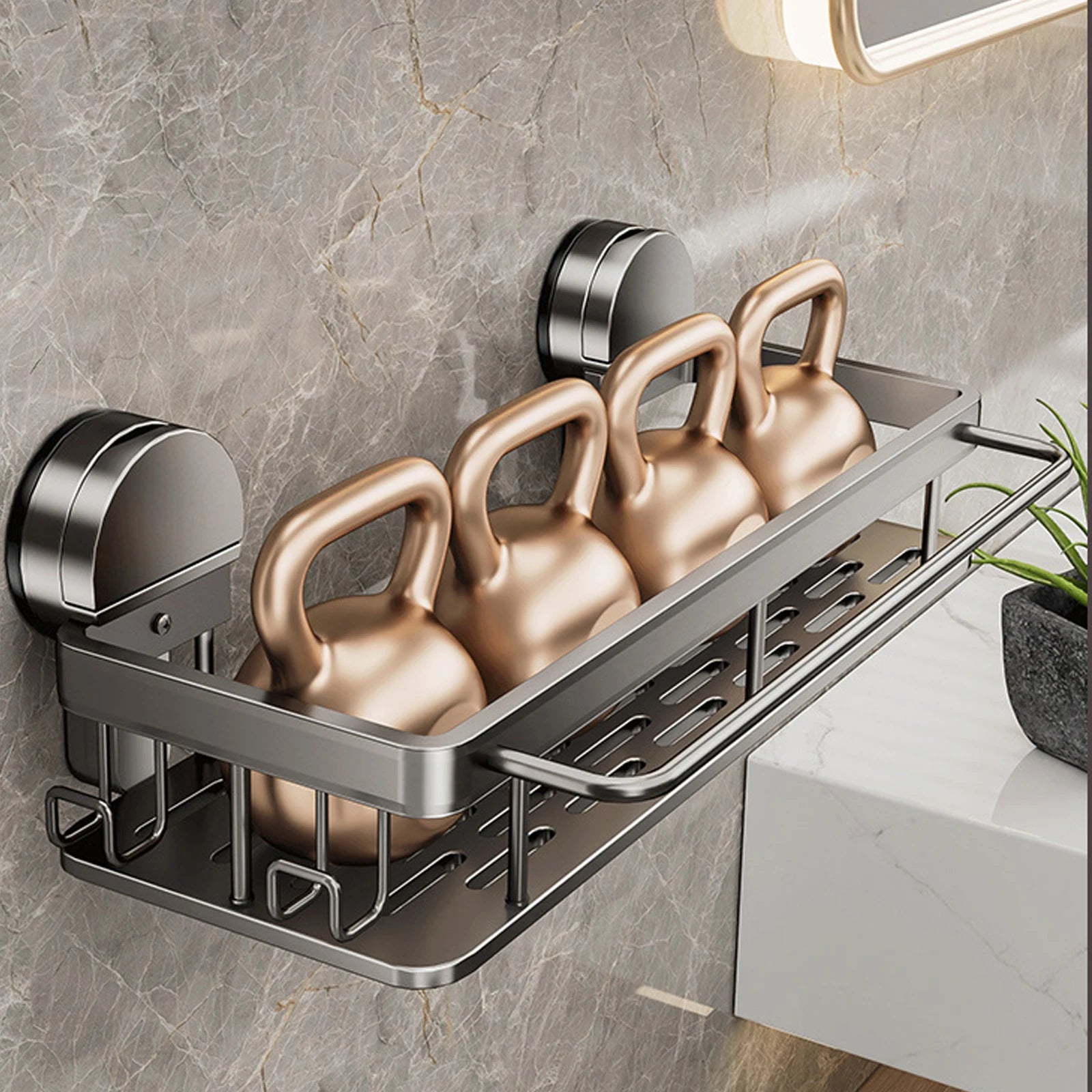 Bathroom Suction Cup Storage Rack Without Drilling Kitchen Toilet Shower Room Shampoo Holder Wall Mount Organizer Bathroom Shelf