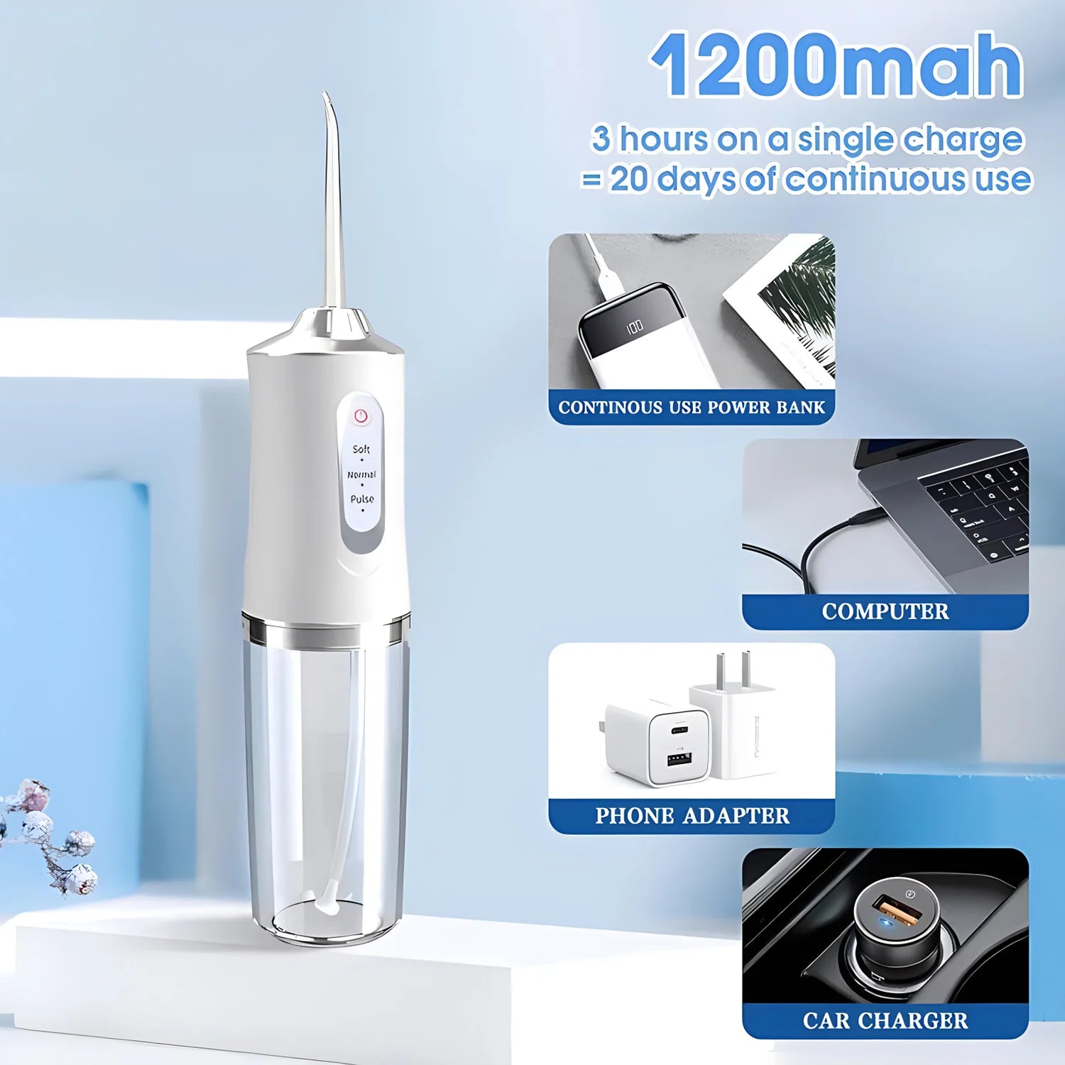Smart Electric Dental Water Flosser Oral Irrigator Portable Dental Bed Sprinkler Jet Toothpick Mouth Washing Machine