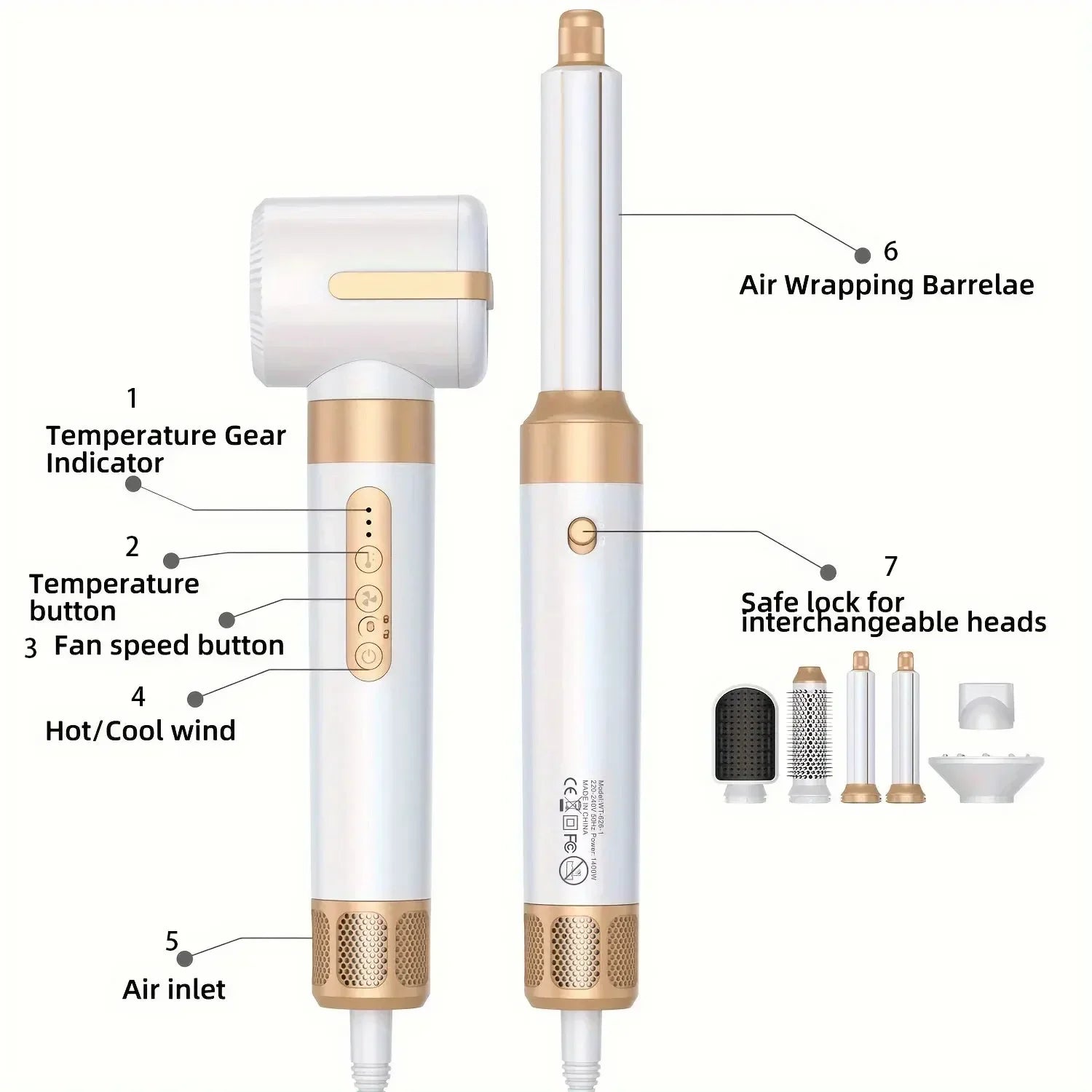 7 in 1 Hair dryer Professional Negative Ion curling Iron Hair Straightener Brushless Motor High Speed Hair Dryer Hot Comb Set