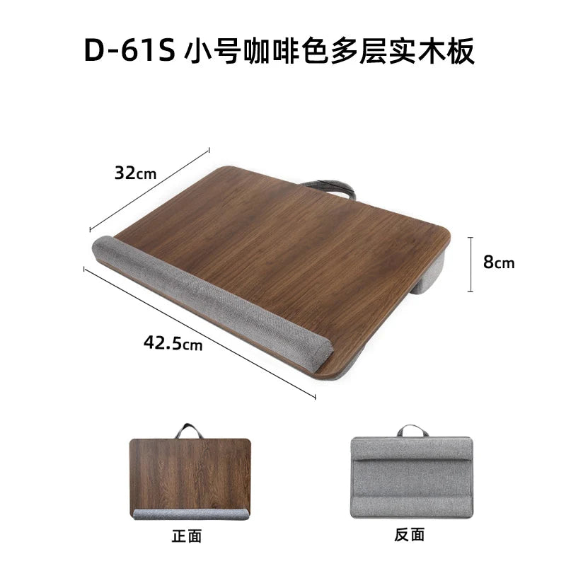 Mumucc Wooden Suspended Bed Study Table, Portable 15 Inch Laptop Desk With Handle, Sponge Cushion AND ABS Slot,Black,Khaki,Brown