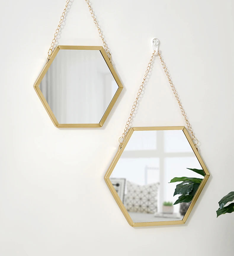 Hexagon Shape Decorative Mirror Wall Decor Makeup Hanging Mirror Bathroom Cosmetic Mirror Bedroom Room Wall Decoration