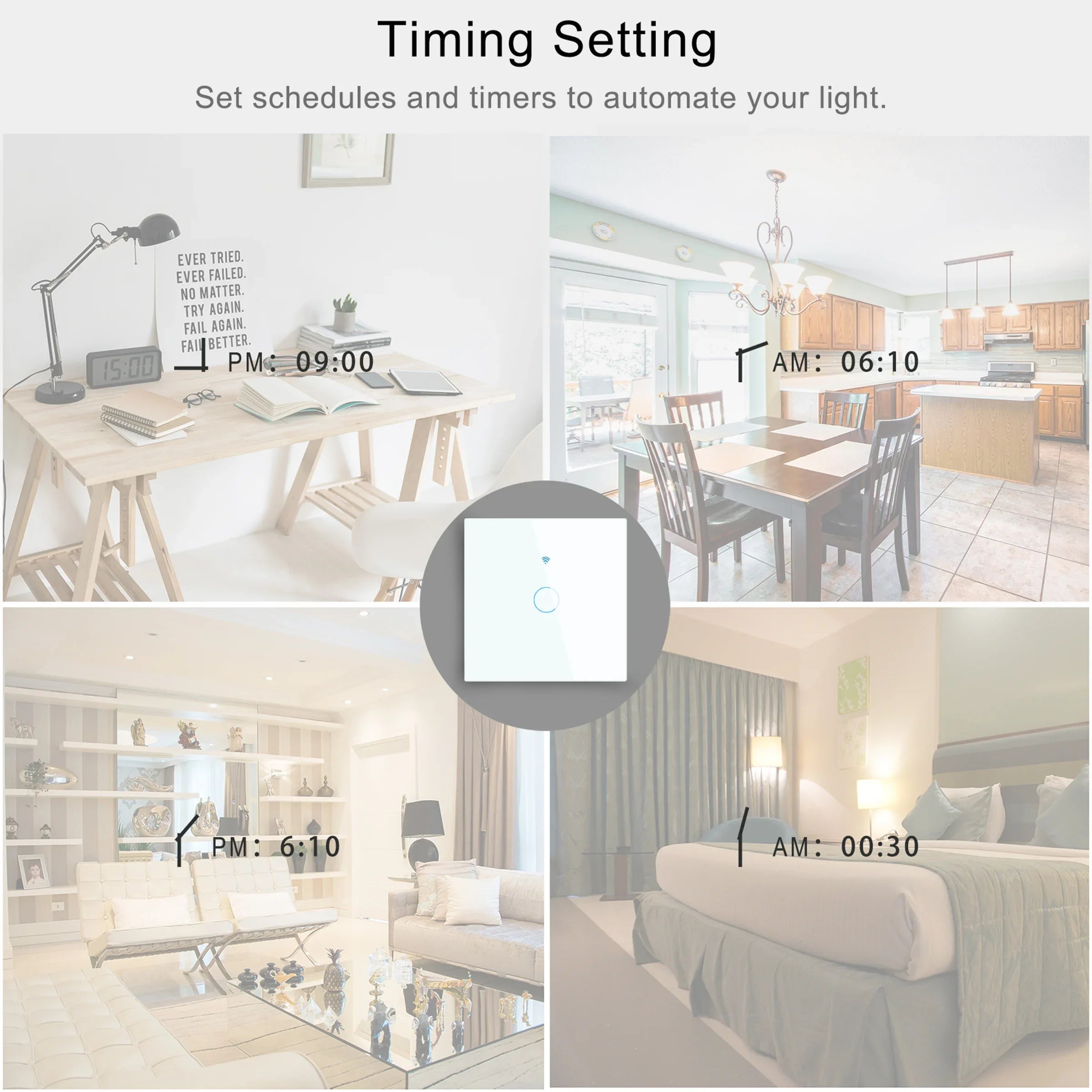 EU/US Smart Switch Alexa RF433 No Neutral Tuya Control Works With Google 1/2/3 Gang Smart Life Home Light WiFi Touch Switches