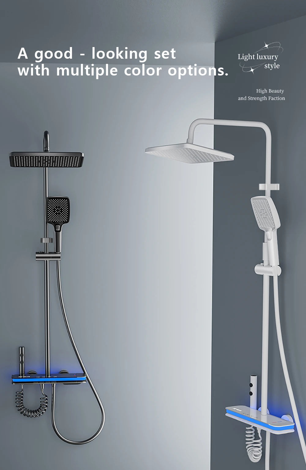 Bathroom Smart Shower System Set Temperature Digital Display LED Bathtub Rainfall Mixer Brass Shower Faucet Full Set with Lights