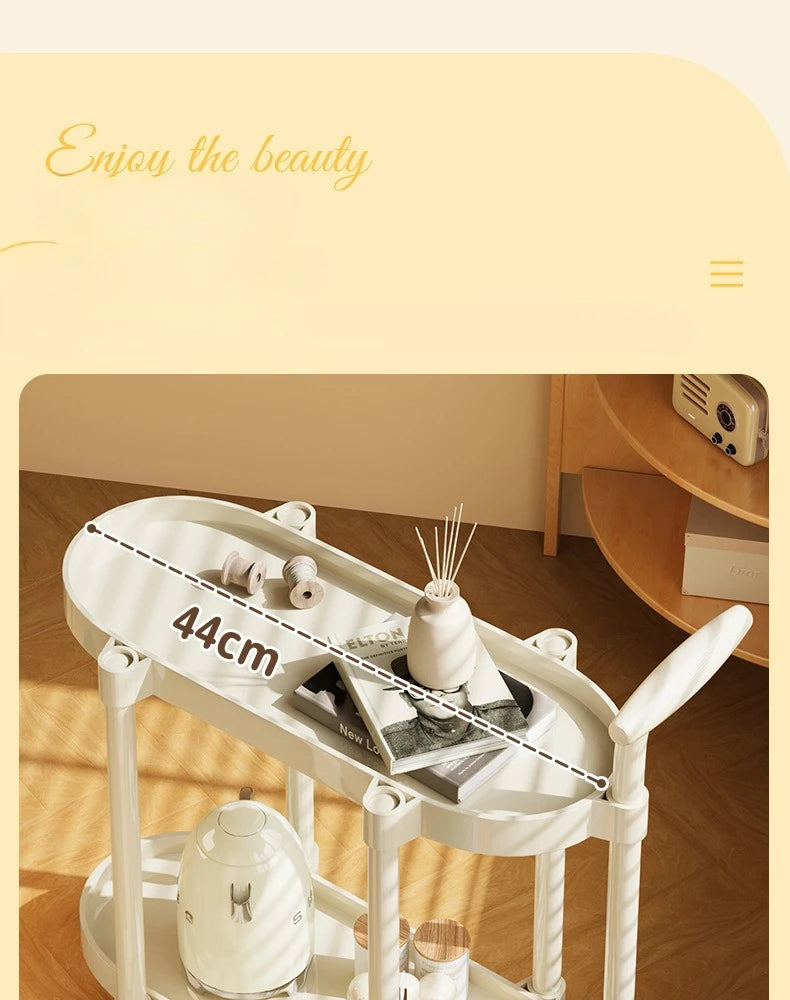 Cream Style Coffee Table Cart Creative Double-layer Snack Rack Bedroom Living Room Mobile Side Table Bedside Table Storage Rack