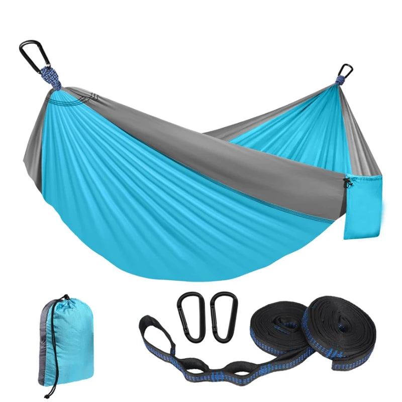 Camping hammock is a portable hammock with tree ties and carry on bags, essential camping equipment