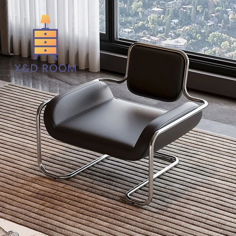 X&D Medieval Stainless Steel Irregular Nappa Leather Convex Chair Light Luxury Minimalist Home Leisure Single Sofa Chair New