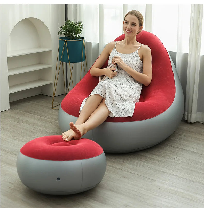 Inflatable Lazy Sofa Chair PVC Flocking Foldable Sofa With Slip-on Lunch Lounge Chair Set