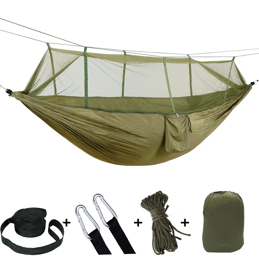 Lightweight Portable Outdoor Camping Hammock with Mosquito Net High Strength Parachute Fabric Hanging Bed Hunting Sleeping Swing