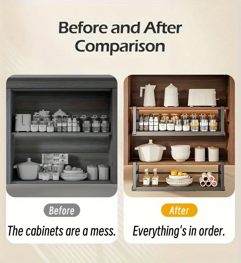 Stainless Steel Shelves Adjustable Spice Stand Storage Room Kitchen Metal Expansion Cabinet Kitchen Hanging Seasoning Rack