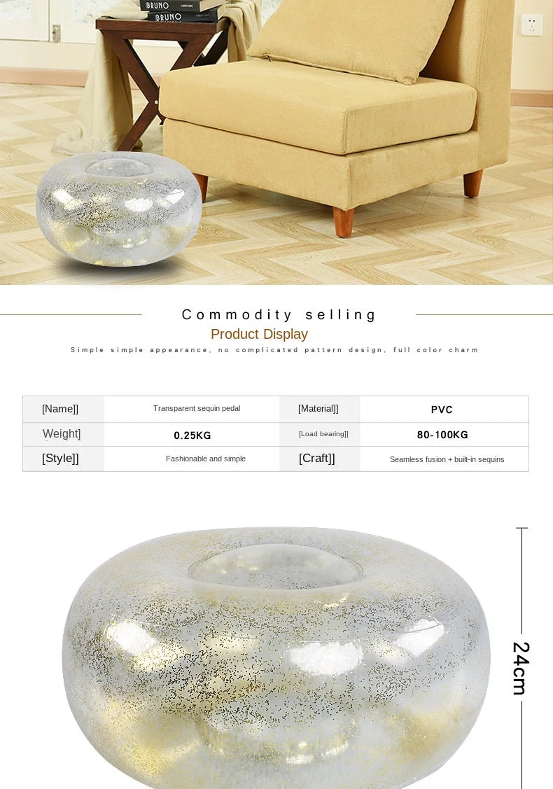 K-STAR Spot Inflatable Home Lazy Sofa Transparent Sequin Lounge Chair Portable PVC Inflatable Sofa Outdoor Portable New Hot 2024