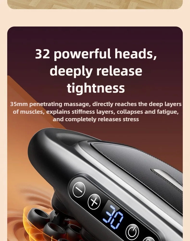 32 Massage Heads Massage Gun Deep Tissue Muscle Professional High Quality Wireless Frequency Vibration Red Light Masajeador