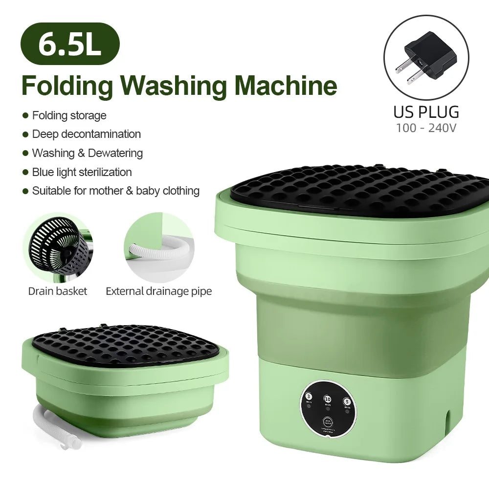 6.5L Small Folding Washing Machine Portable Washing Machine Automatic Modes Laundry Clothes Laundry Bucket Washing Machine