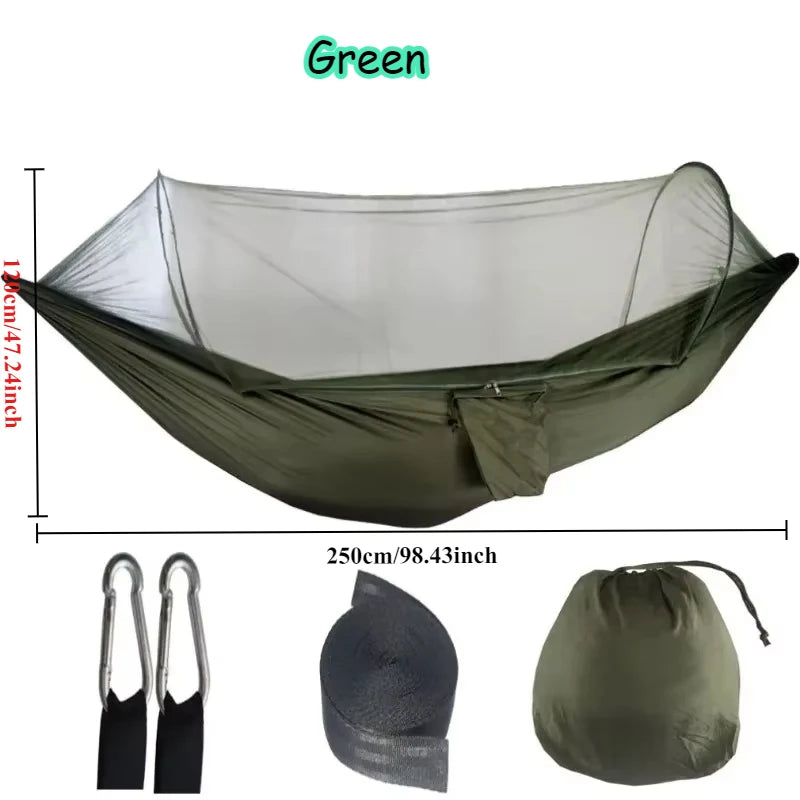 Outdoor Camping Hammock High Strength Parachute Fabric With Mosquito Net Lightweight Hanging Hammocks Hanging Bed Net 250x120cm