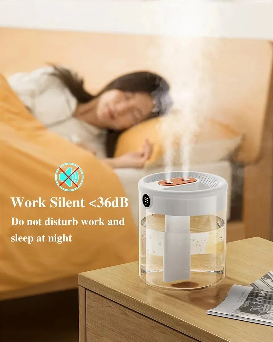Dual Spray Humidifier USB Large Capacity Home 2L Quiet Bedroom LED Digital Display Night Light Office Desktop Mini Diffuser