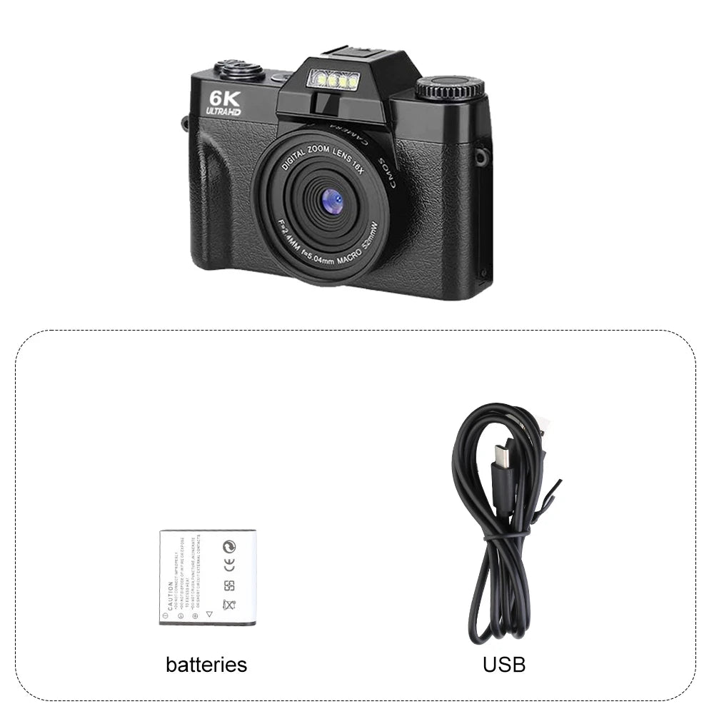 6K Digital Photography Camera 16X Digital Zoom 64MP Vintage Vlog Video Recorder YouTube 180° Flip Screen WiFi Web Cam With Flash