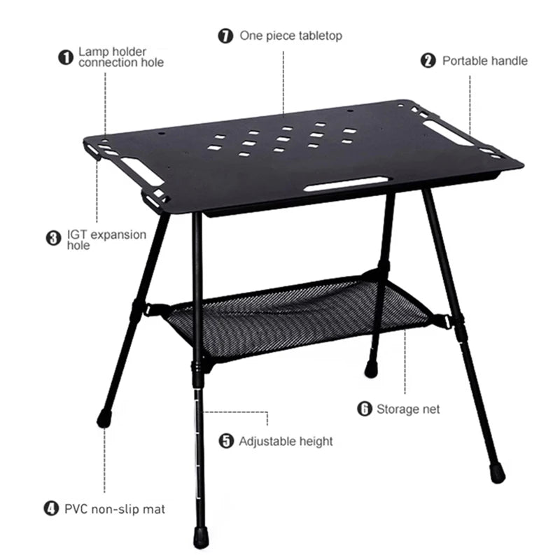 WESTTUNE Outdoor IGT Tactical Table Lightweight Multifunctional Folding Aluminum Alloy Camping Picnic Table with Adjustable Legs