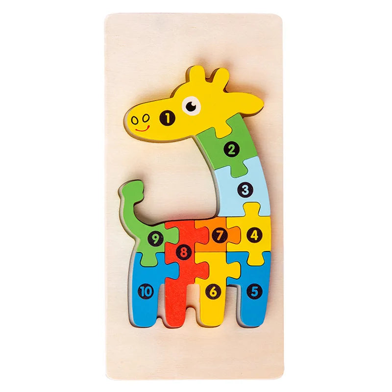 1PCS 3D Puzzle Wooden Dinosaur Animal Jigsaw Puzzle Early Education Color Sorting Learning Educational Toys  For Toddlers Gift