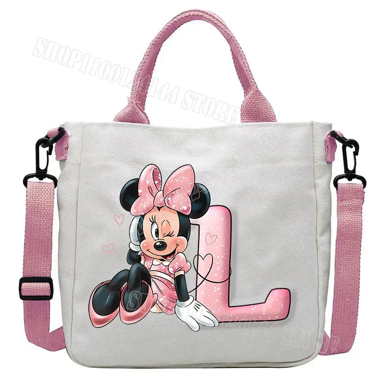 Minnie Disney Women Men Canvas Bags Shoulder Bag Fashion Tote Bags Girl Cartoon Tote Bag Large Capacity Handbag Shopping Bags