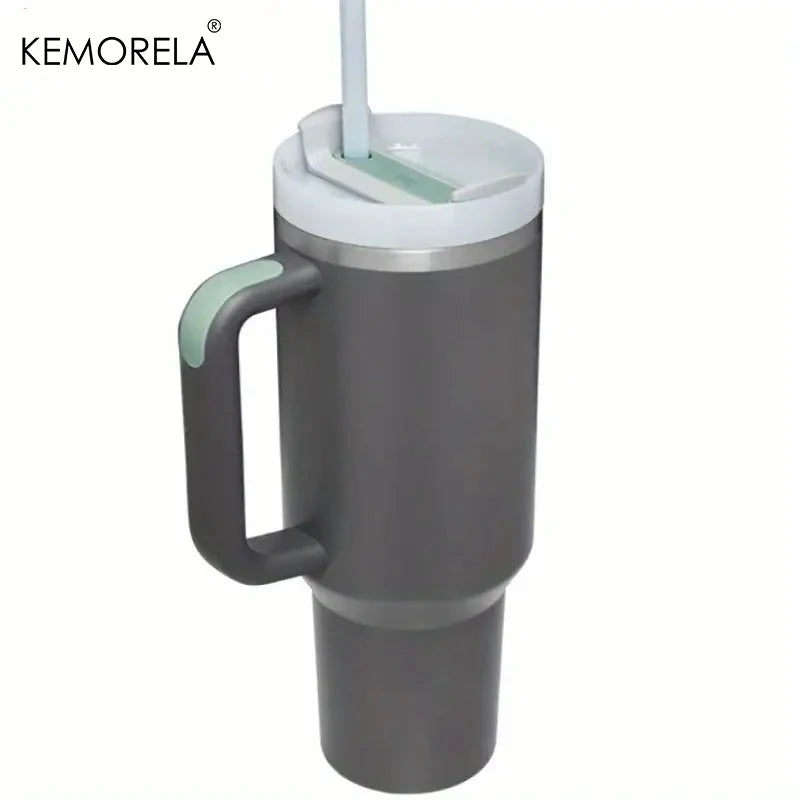 KEMORELA 1PC 900/1200ML Large Capacity Cold Cup Tumbler Stainless Steel Cup Straw Ice Cup Car Cup Handle Thermos Cup Drinkware