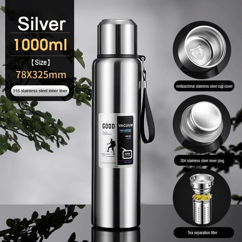 1000ML Stainless Steel Thermos Bottle Keep Cold and Hot Insulated Cup Sport Thermal Water Bottle Outdoor Campping Vacuum Flasks