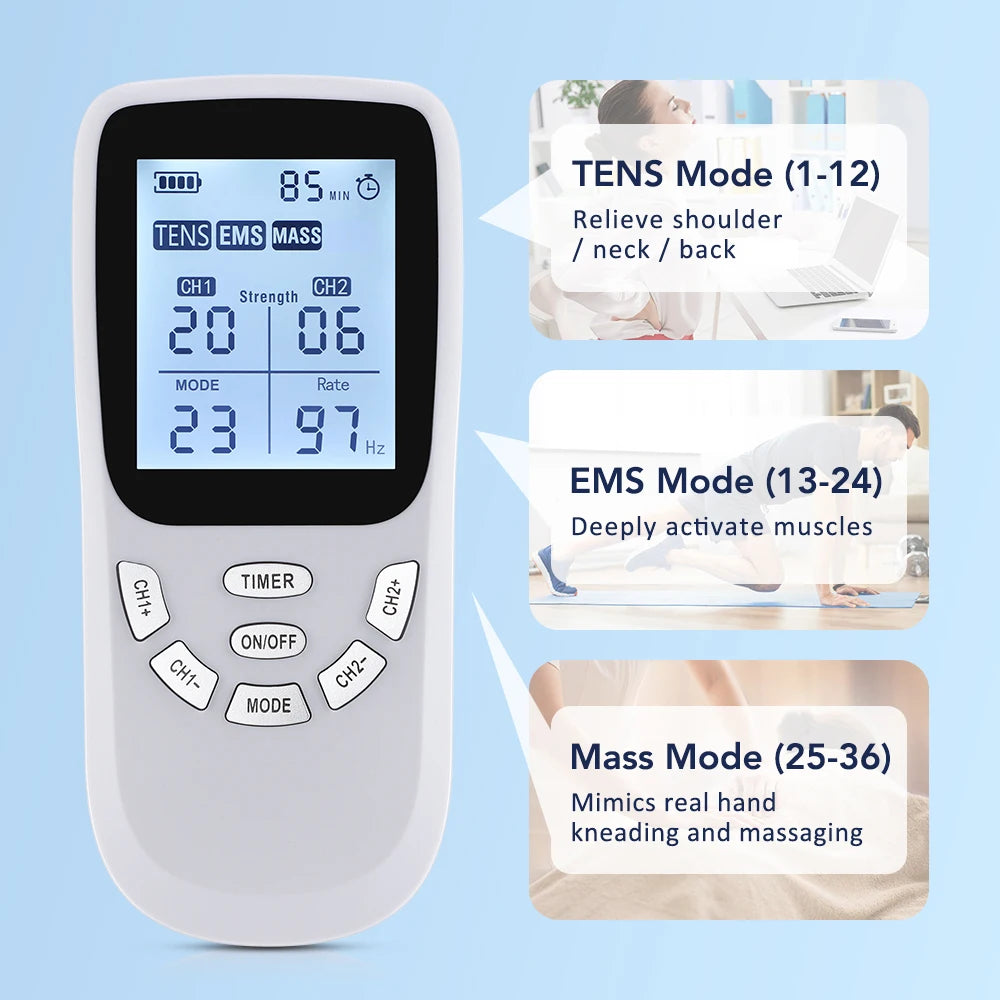 New Upgrade 36 Modes Tens Muscle Stimulator EMS Full Body Massaging Patches Back Waist Knee Digital Tool Muscle Relax Massager