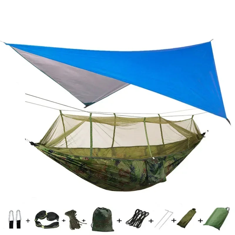 Camping Hammock with Mosquito Net&Rainfly Tent Tarp & Tree Straps,Portable Nylon Hammock Tent for Camping Hiking Backyard Travel