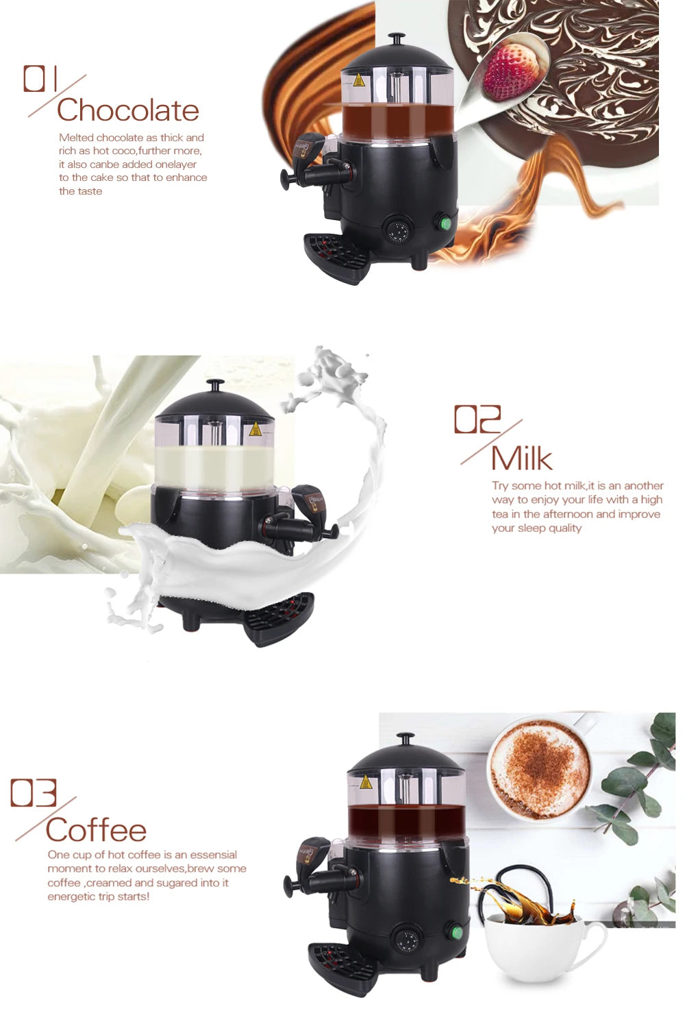 GZKITCHEN Black Chocofairy Hot Chocolate Dispenser Water Bath System 5L Hot Beverage Coffee Milktea Dispenser