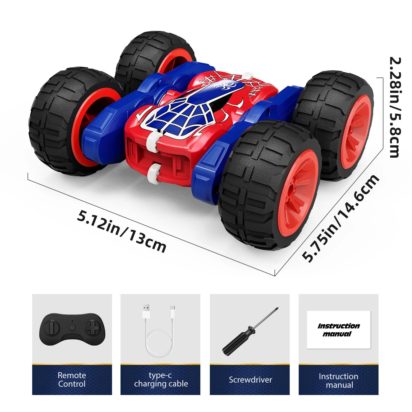Remote Control Car with Lights, Type-C Fast Charging, 2.4GHz Double Sided Flips RC Cars, 360° Rotates RC Stunt Car Toys for Kids