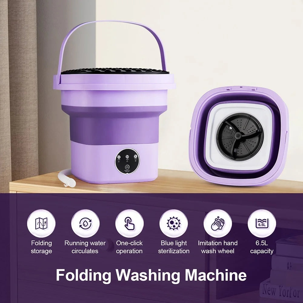 6.5L Small Folding Washing Machine Portable Washing Machine Automatic Modes Laundry Clothes Laundry Bucket Washing Machine
