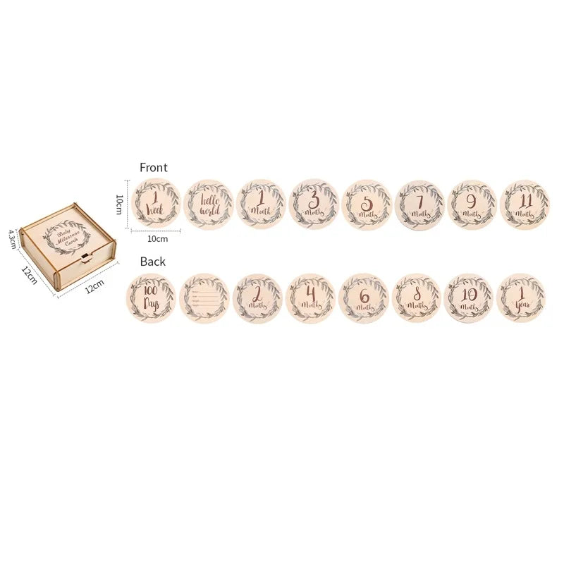 8Pcs Wooden Baby Milestone Cards Number Monthly Memorial Cards Wooden Engraved Age Photography Accessories Baby Birthing Gift