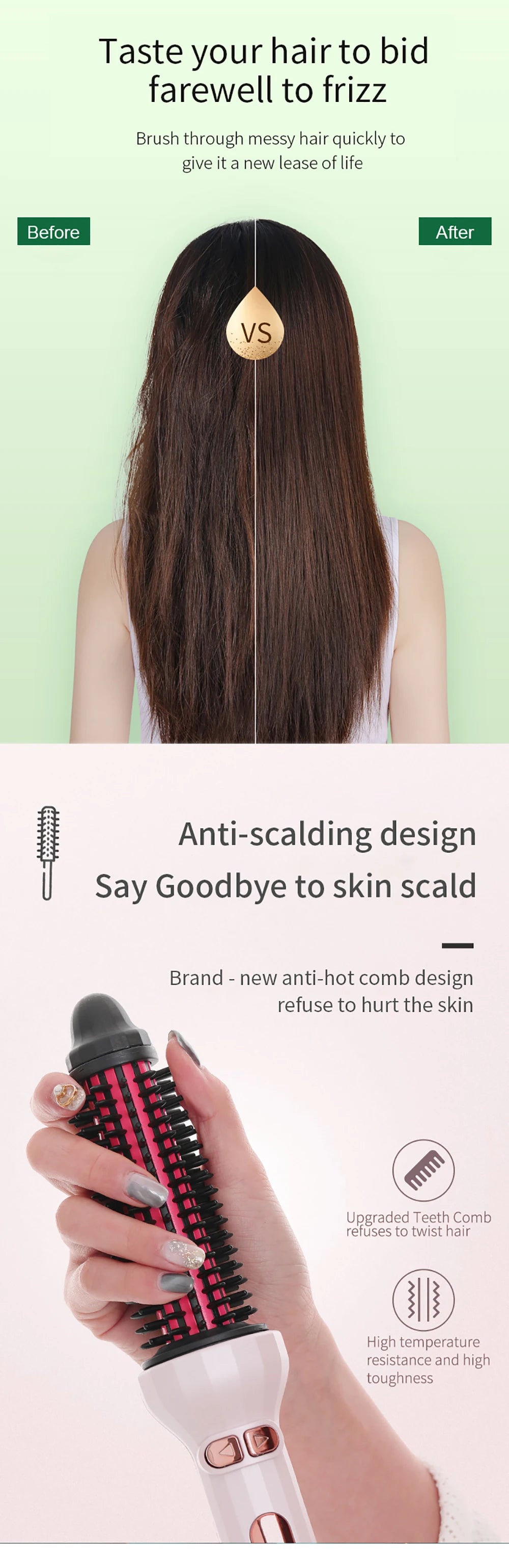 Automatic Rotating Electric Hair Brushes 2 in 1 Straightening and Curling Ionic Hot Comb Ceramics Fast Heating Anti -scalding