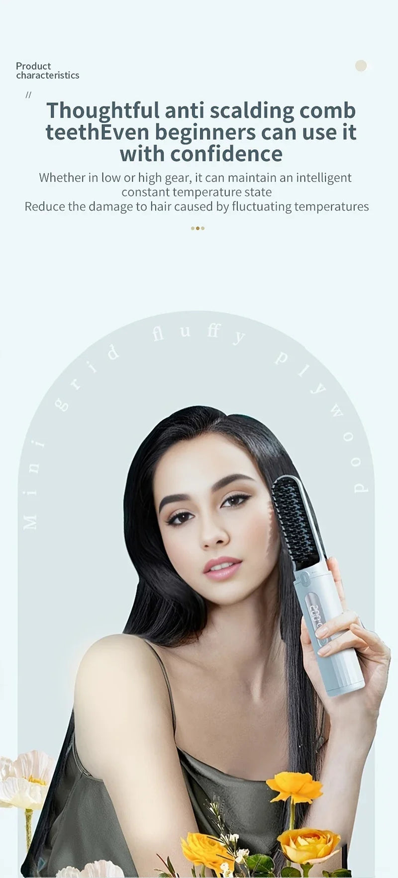 Wireless Electric Heating Straight Hair Comb Rechargeable Portable  Negative Ion Anti-scalding Hair Straightener For Home Travel