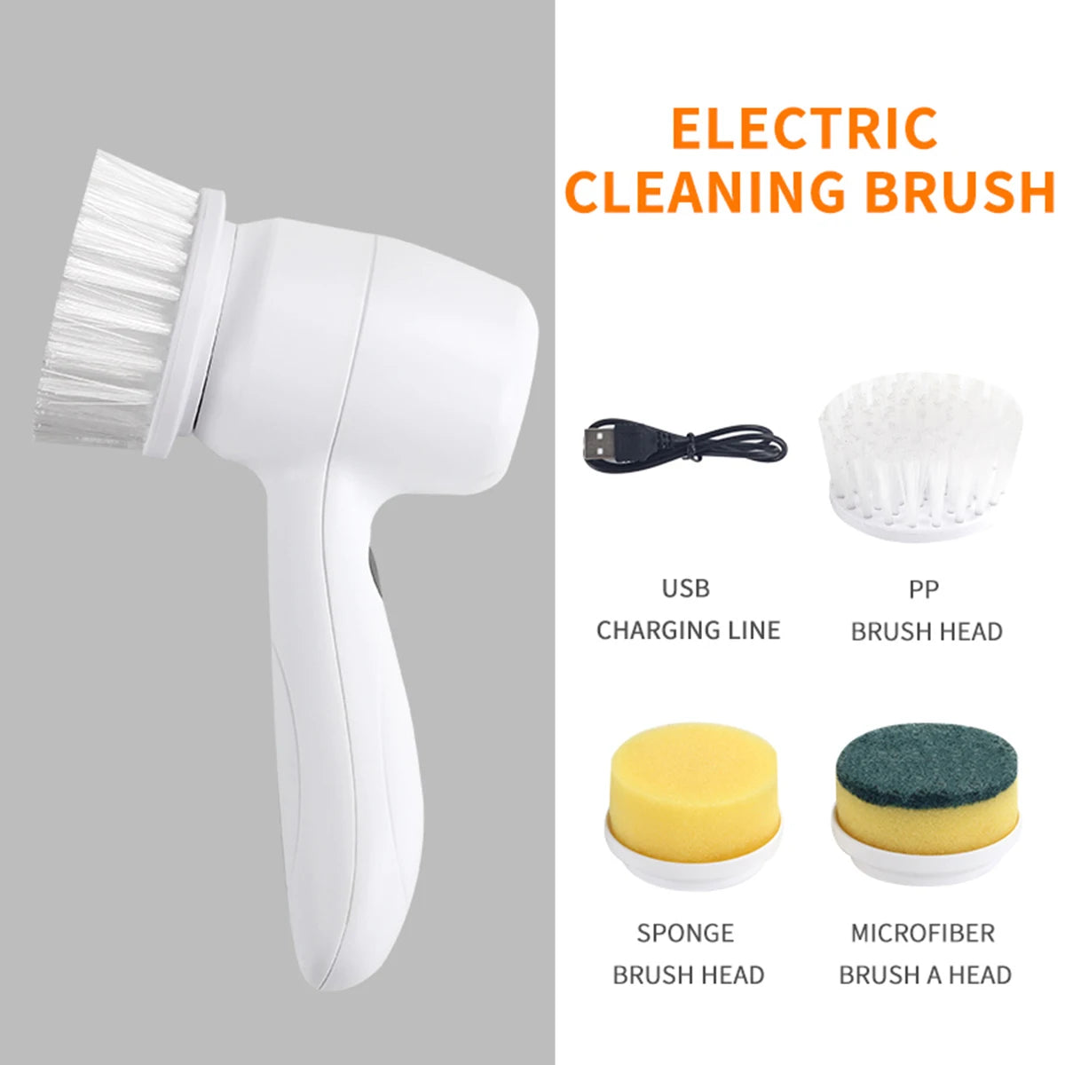 4-in-1 Multifunctional Electric Brush for Cleaning Sinks, Windows, Etc.-USB Charging, Rotating Sponge and Wire Brush